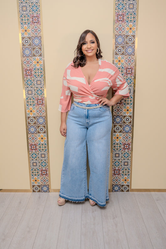 Blue/Ivory Wrap Blouse