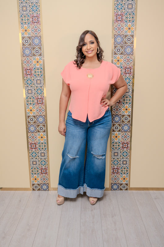 Peach Button Detail Blouse