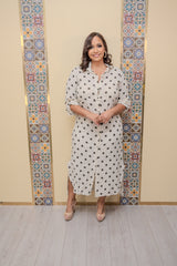 Beige Polka Dots Linen Maxi Dress