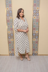 Beige Polka Dots Linen Maxi Dress