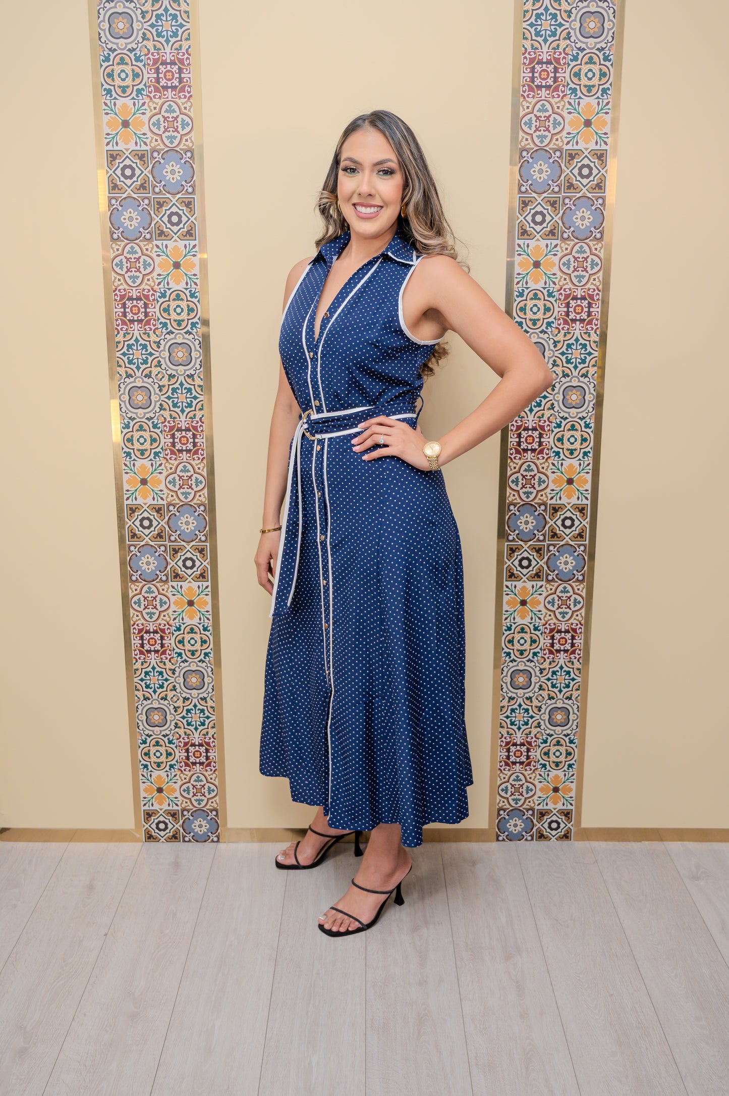 Navy Polka Dots Maxi Dress