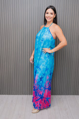 Ocean Blue Pleated Maxi Dress