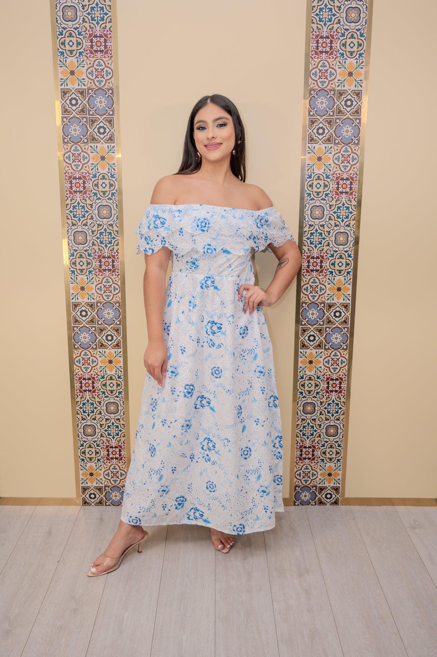 Blue Off Shoulder Dress