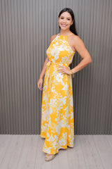 Yellow Floral Halter Chiffon Maxi Dress