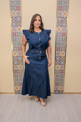 Ruffle Sleeve Denim Dress