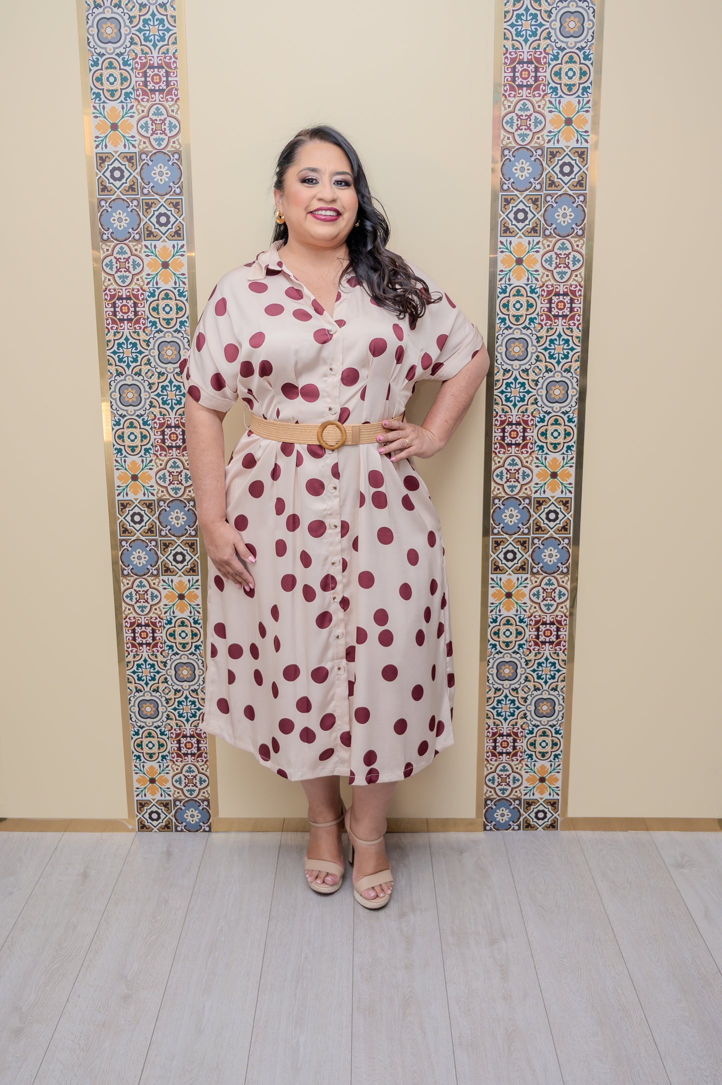 Burgundy Polka Dots Dress