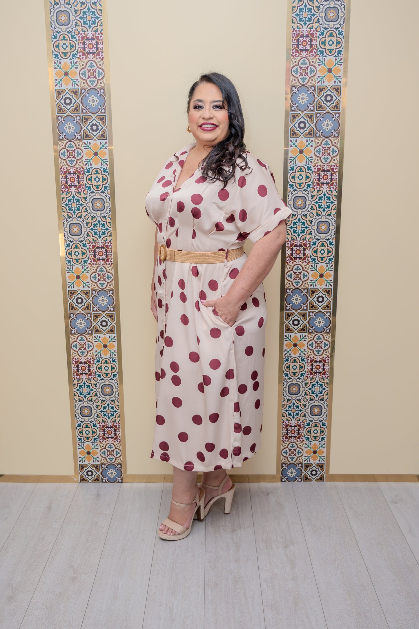 Burgundy Polka Dots Dress