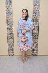 Blue Printed Button Down Dress