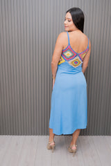 Blue Multi Color Crochet Bustier Midi Dress