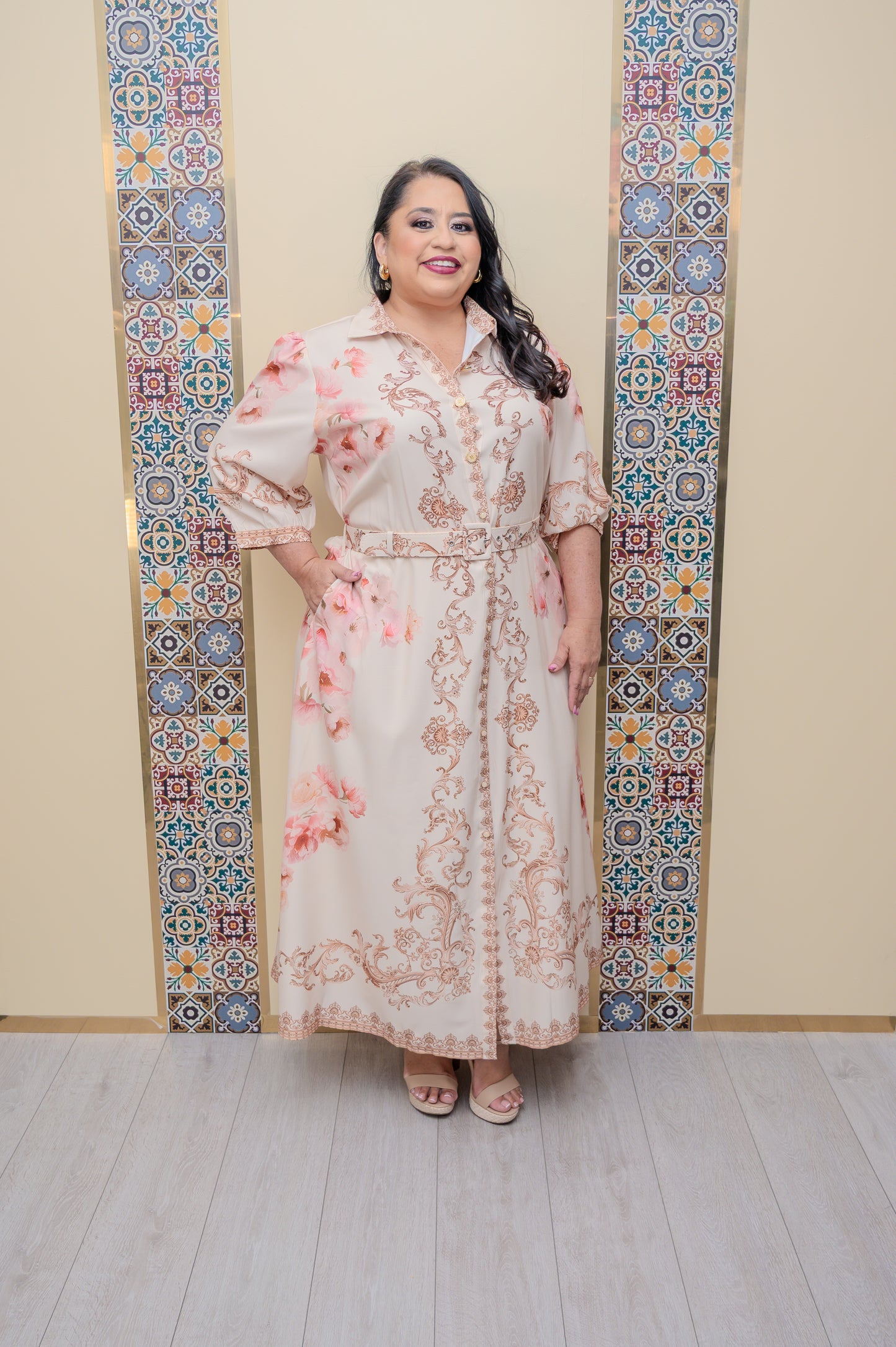 Beige Printed Maxi Dress
