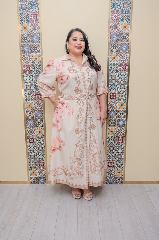 Beige Printed Maxi Dress