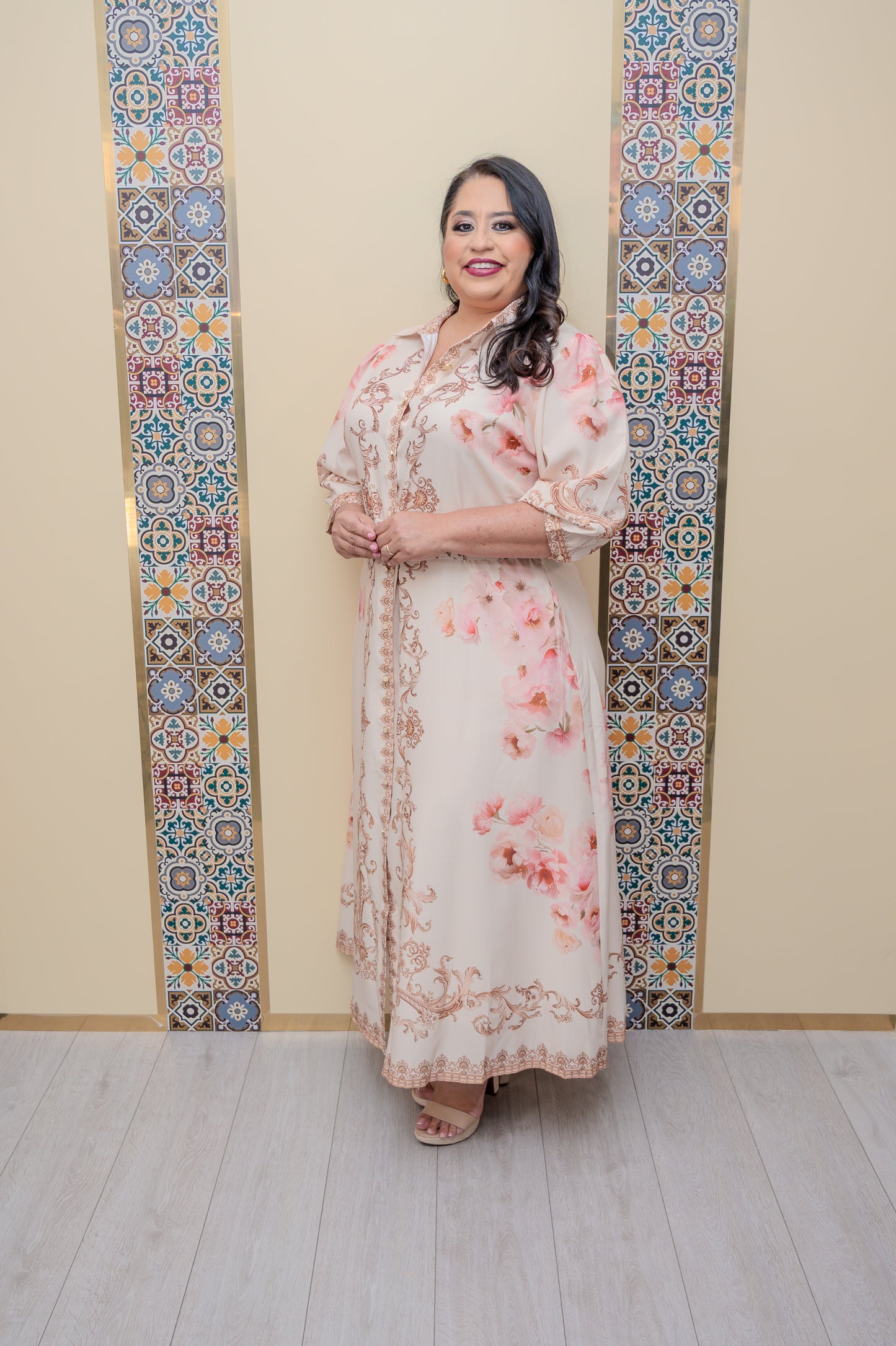 Beige Printed Maxi Dress