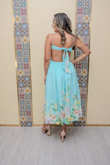Mint Floral Back Tie Dress