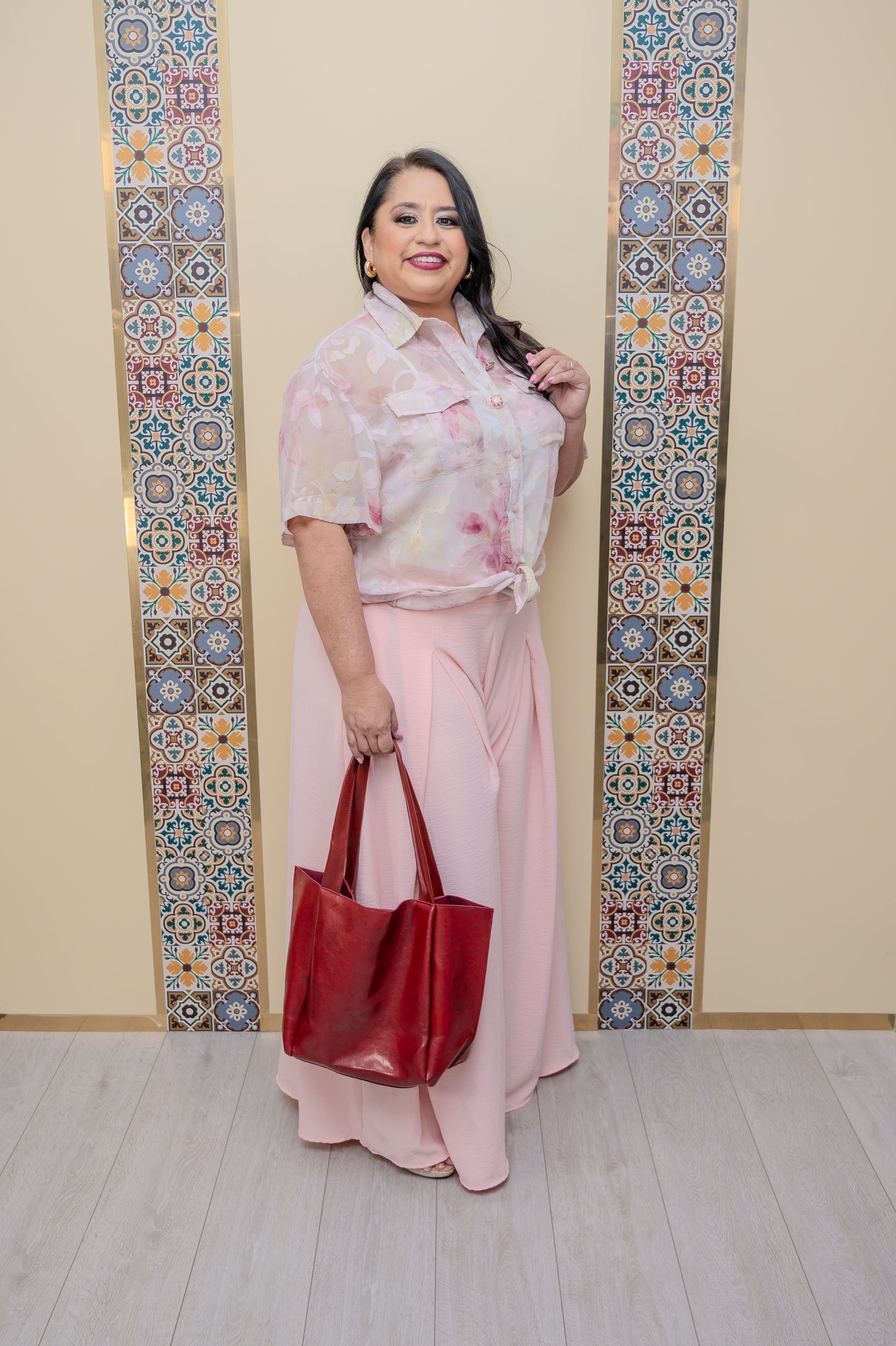 Pink Floral Sheer Blouse