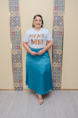 Teal Satin Midi Skirt