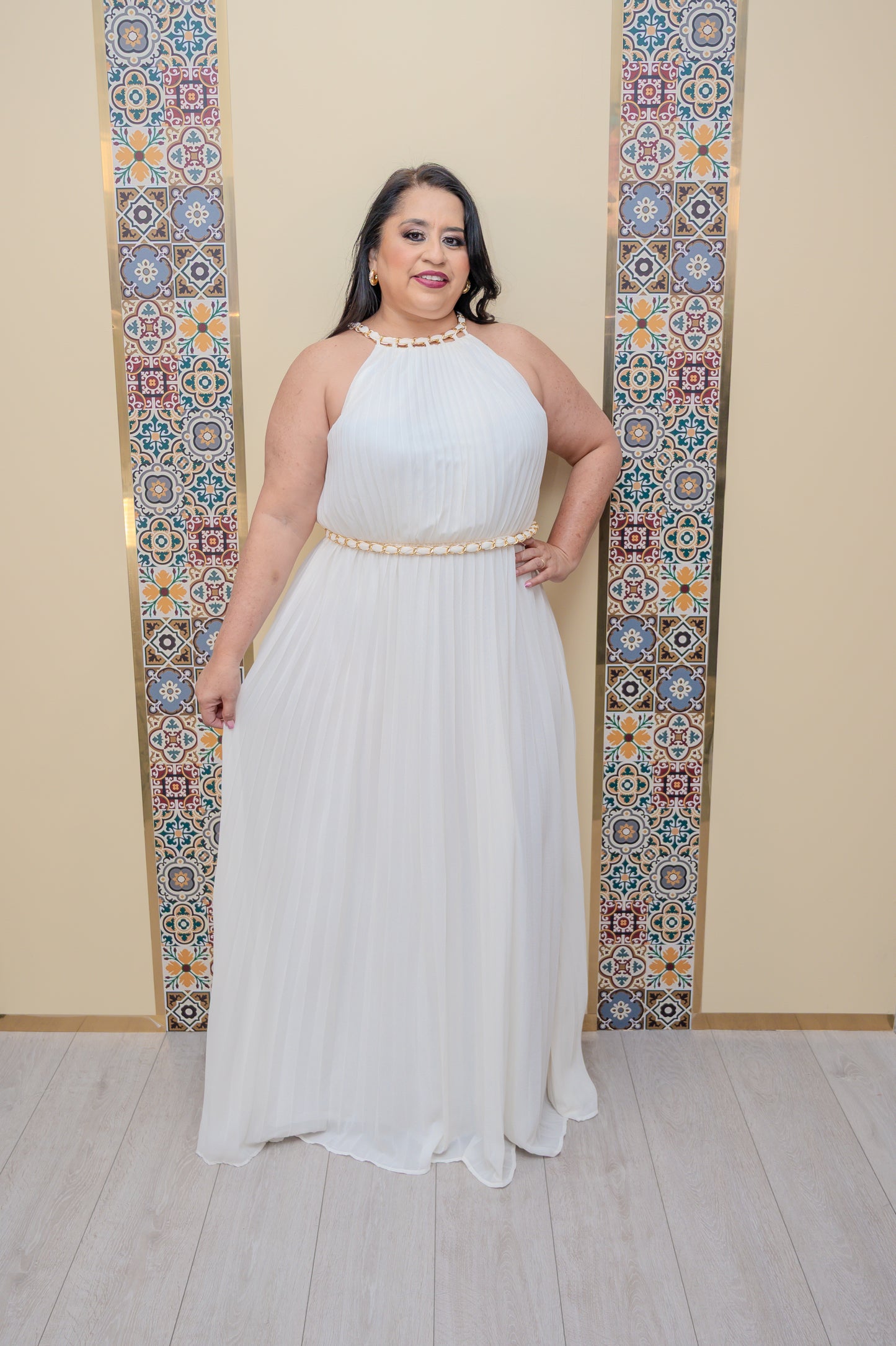 Ivory Pleated Maxi Dress