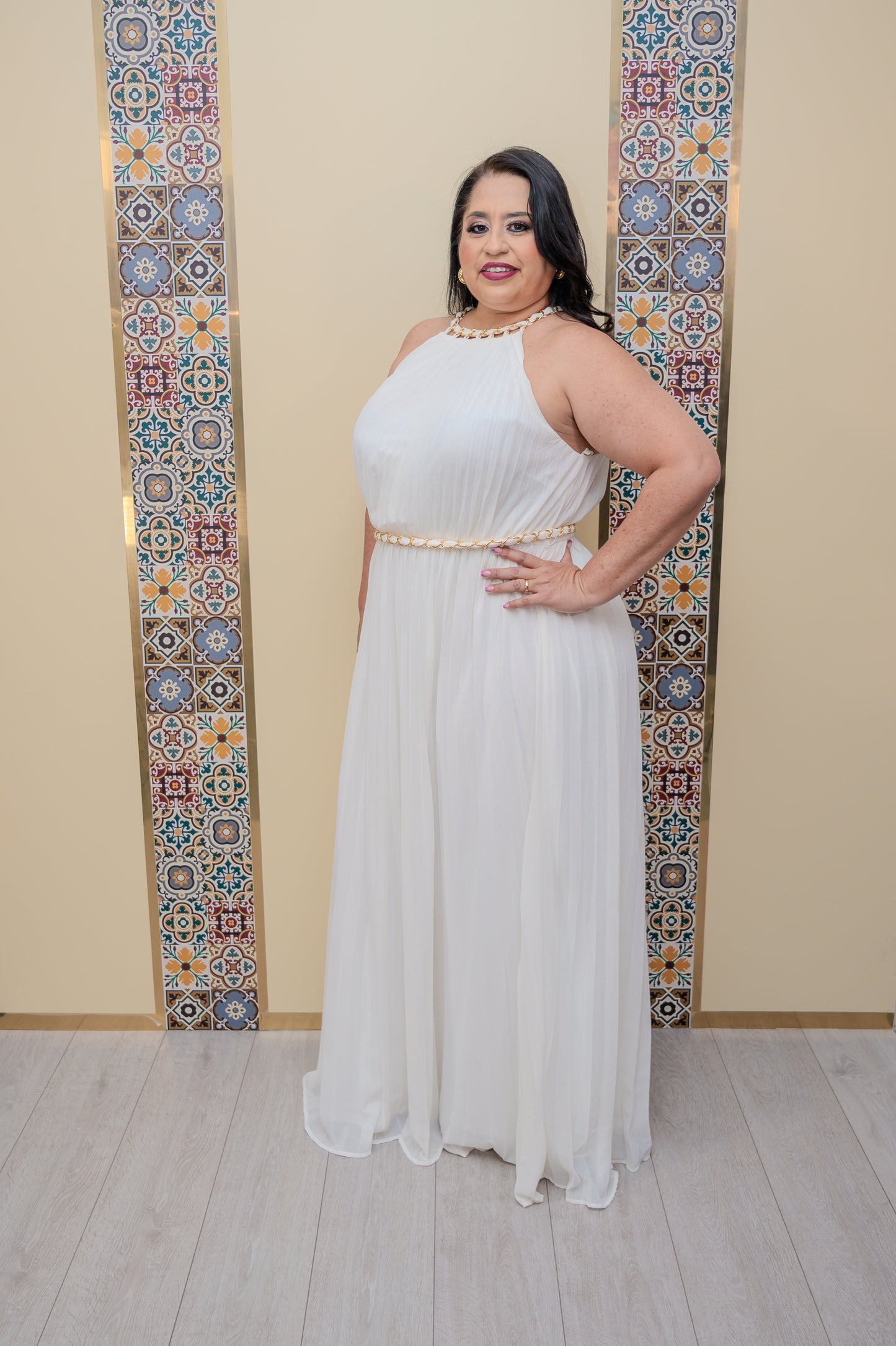 Ivory Pleated Maxi Dress