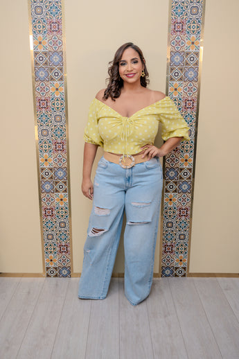 Lime Polka Dots Crop Top