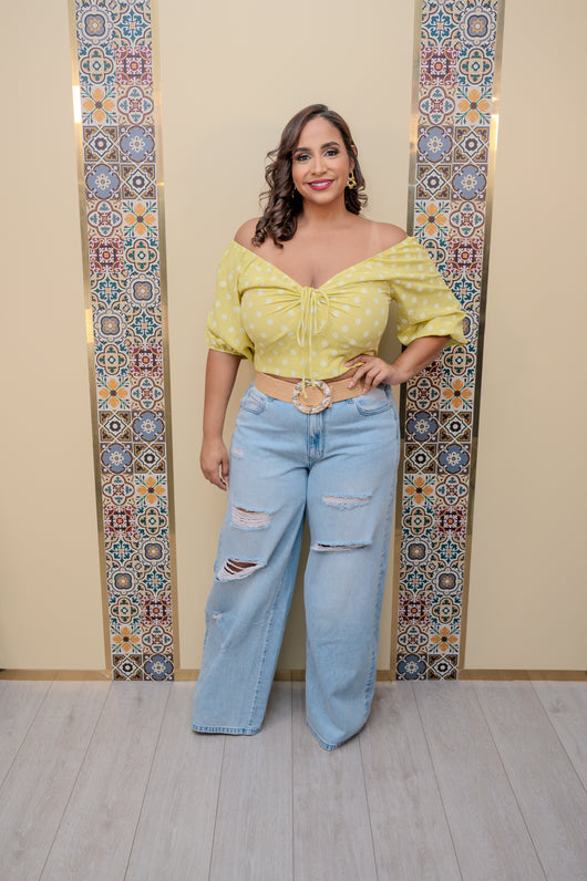 Lime Polka Dots Crop Top