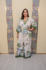 Cream/Green Pants Set