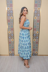 Blue Printed Maxi Dress