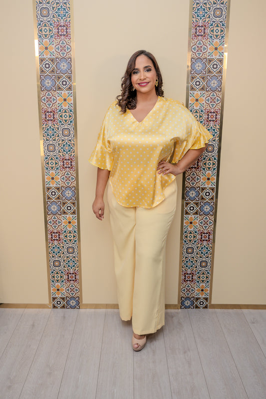 Yellow V Neck Blouse
