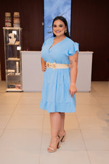 Blue Ruffle Short Sleeve Tiered Dress