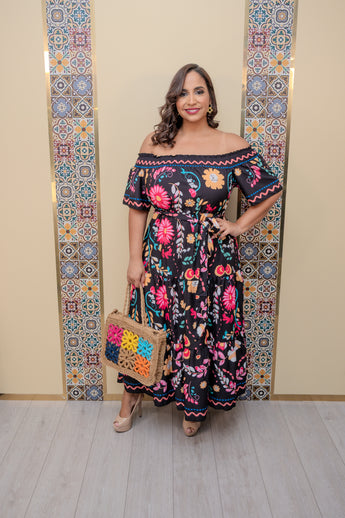 Black Floral Off Shoulder Dress