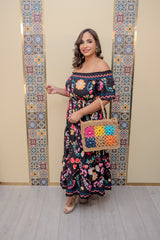 Black Floral Off Shoulder Dress