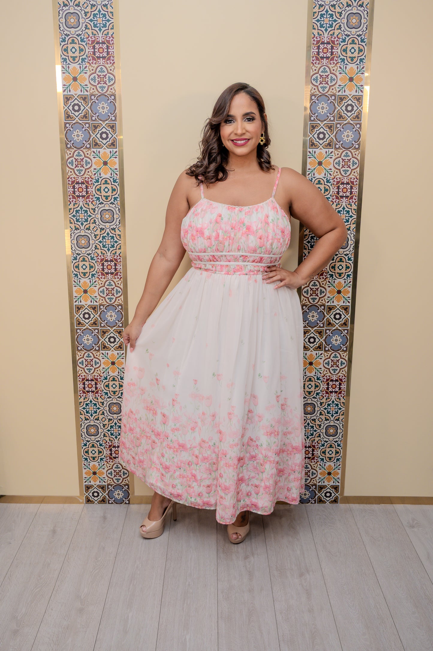 Pink Ruched Maxi Dress