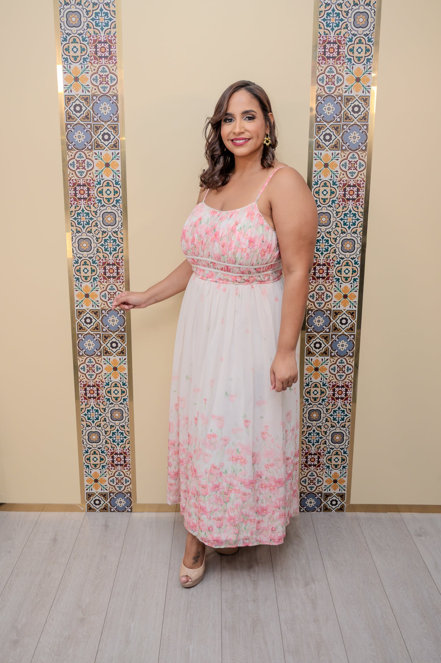 Pink Ruched Maxi Dress