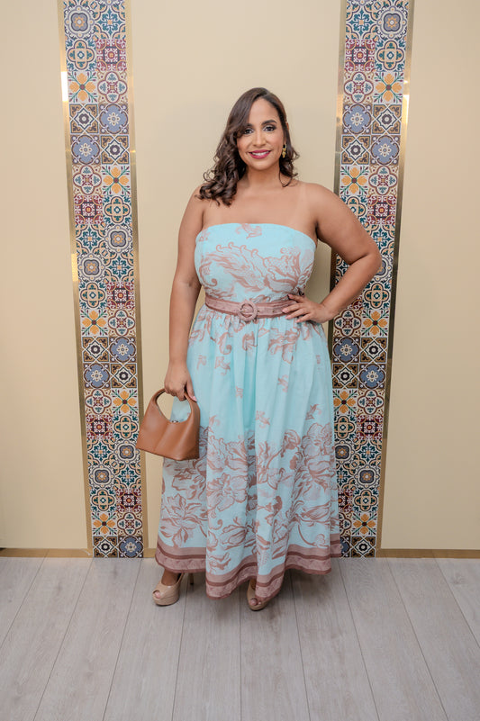 Mint Floral Tube Midi Dress