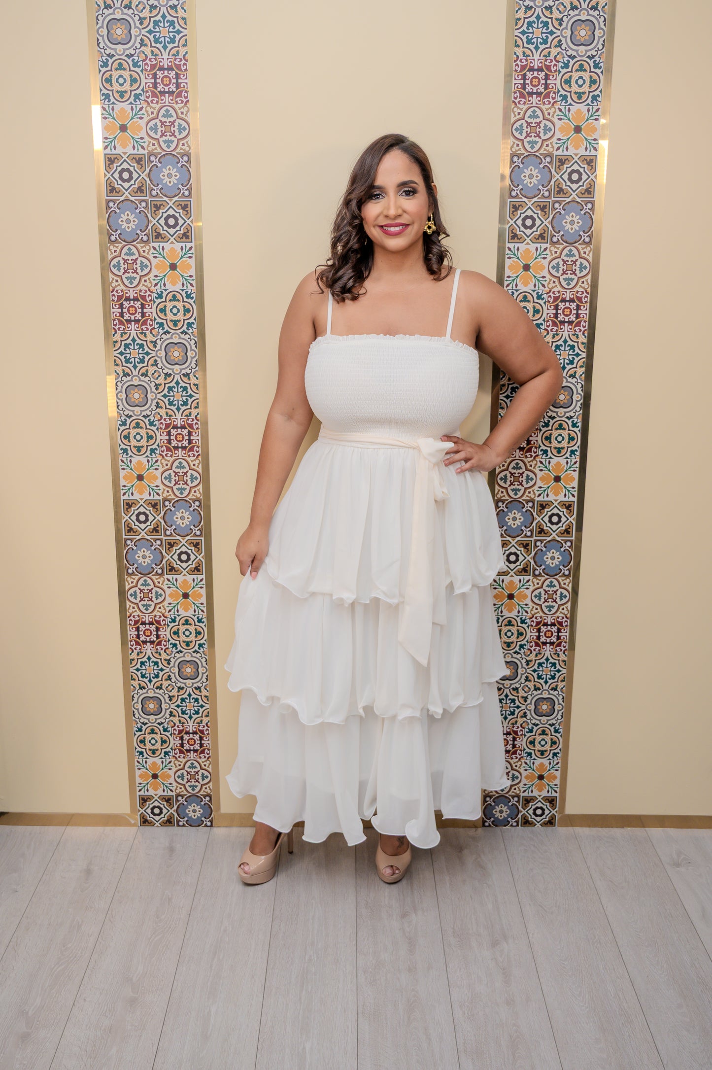 Ivory Tiered Midi Dress