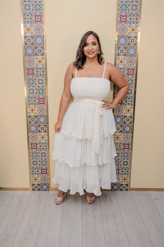 Ivory Tiered Midi Dress