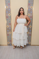 Ivory Tiered Midi Dress