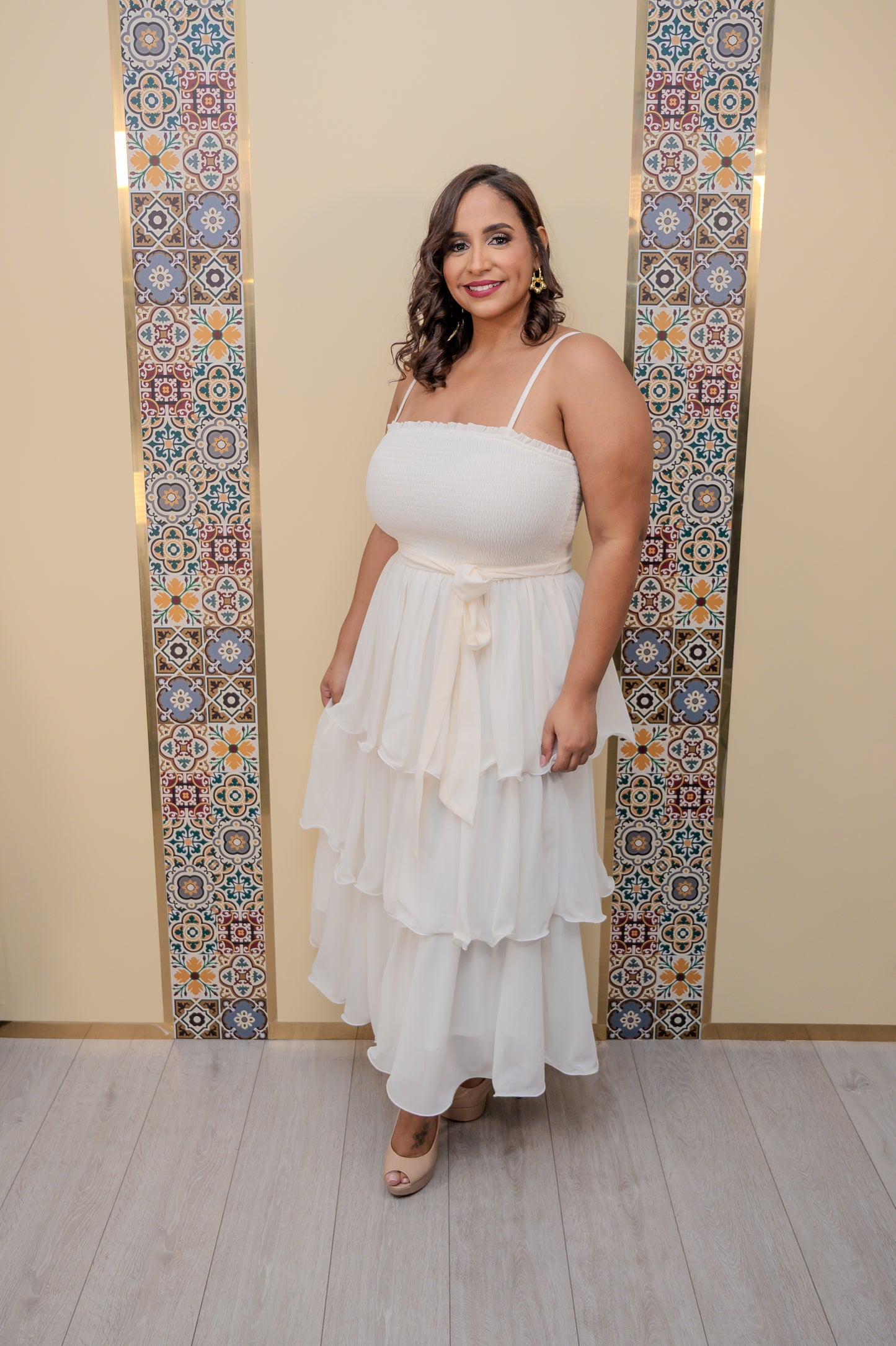 Ivory Tiered Midi Dress