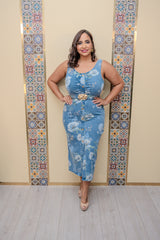 Denim Flower Belted Dress