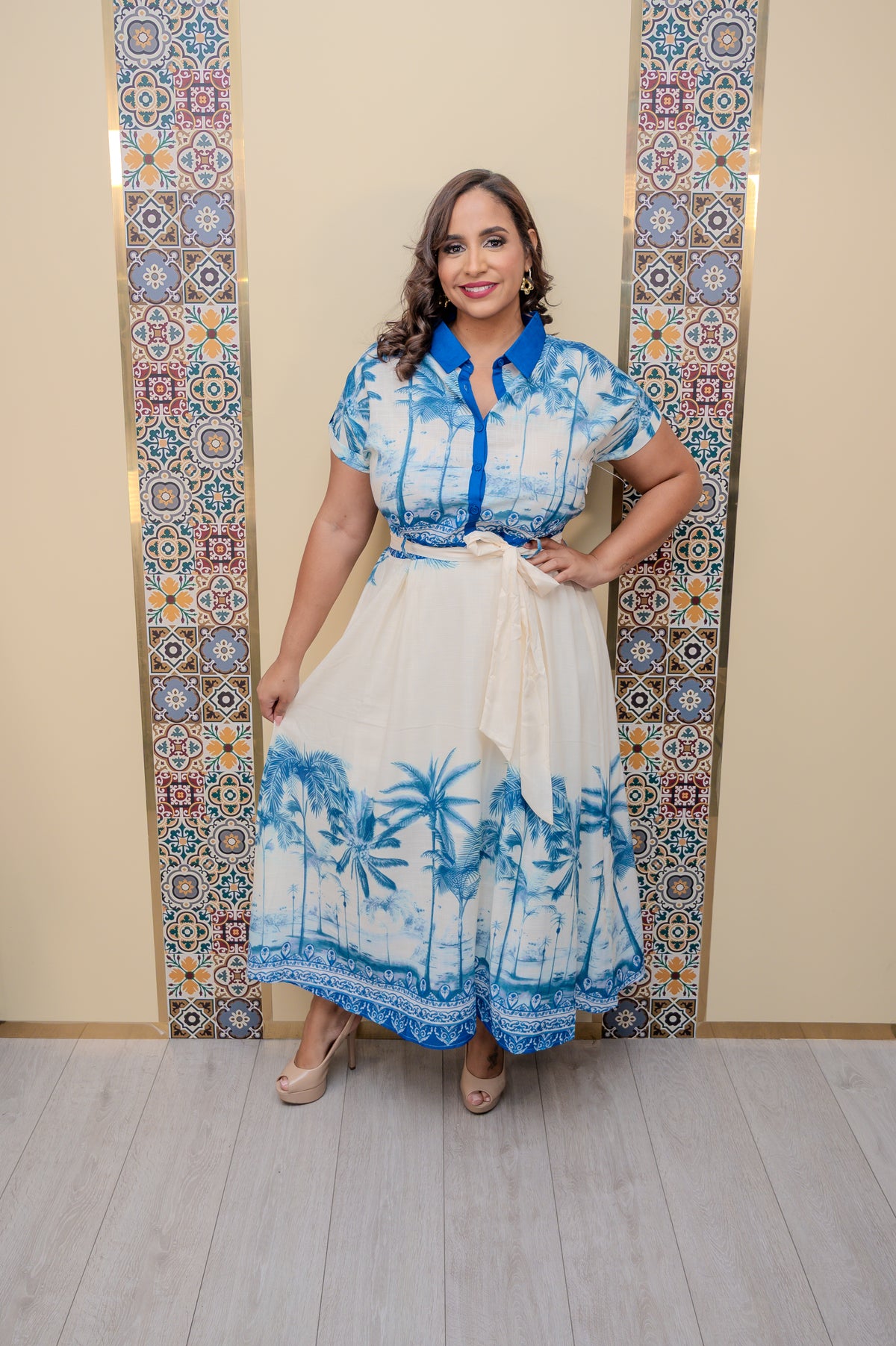 Blue Printed Midi Dress