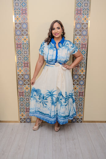 Blue Printed Midi Dress