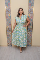 Blue Printed Drop Shoulder Dress