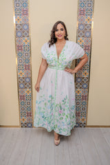 Ivory/Green Drop Shoulder Dress