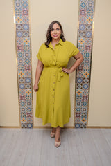 Lime Button Down Midi Dress