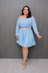 Sky Blue Sleeves Fit and Flare Dress