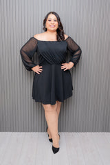 Black Mesh Sleeves Fit and Flare Dress