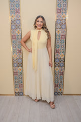 Butter Yellow Pleated Midi Dress