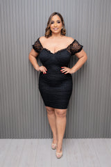 Black Lace Ruched Dress