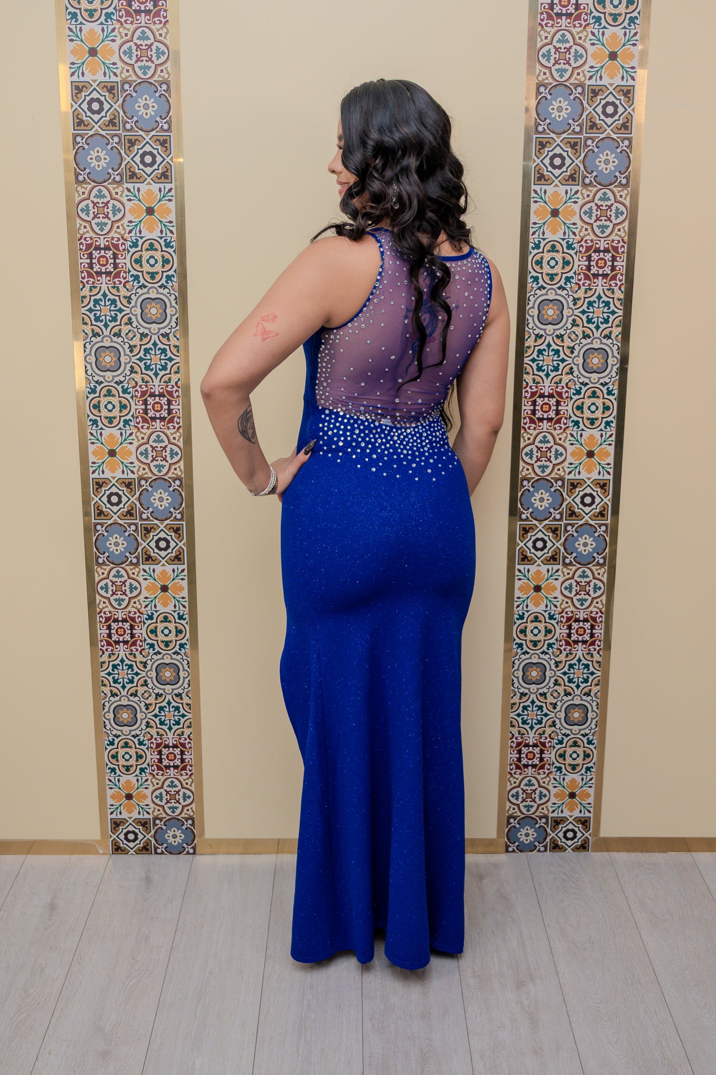 Royal Mesh Back Maxi Dress