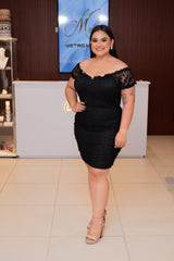 Black Lace Ruched Dress