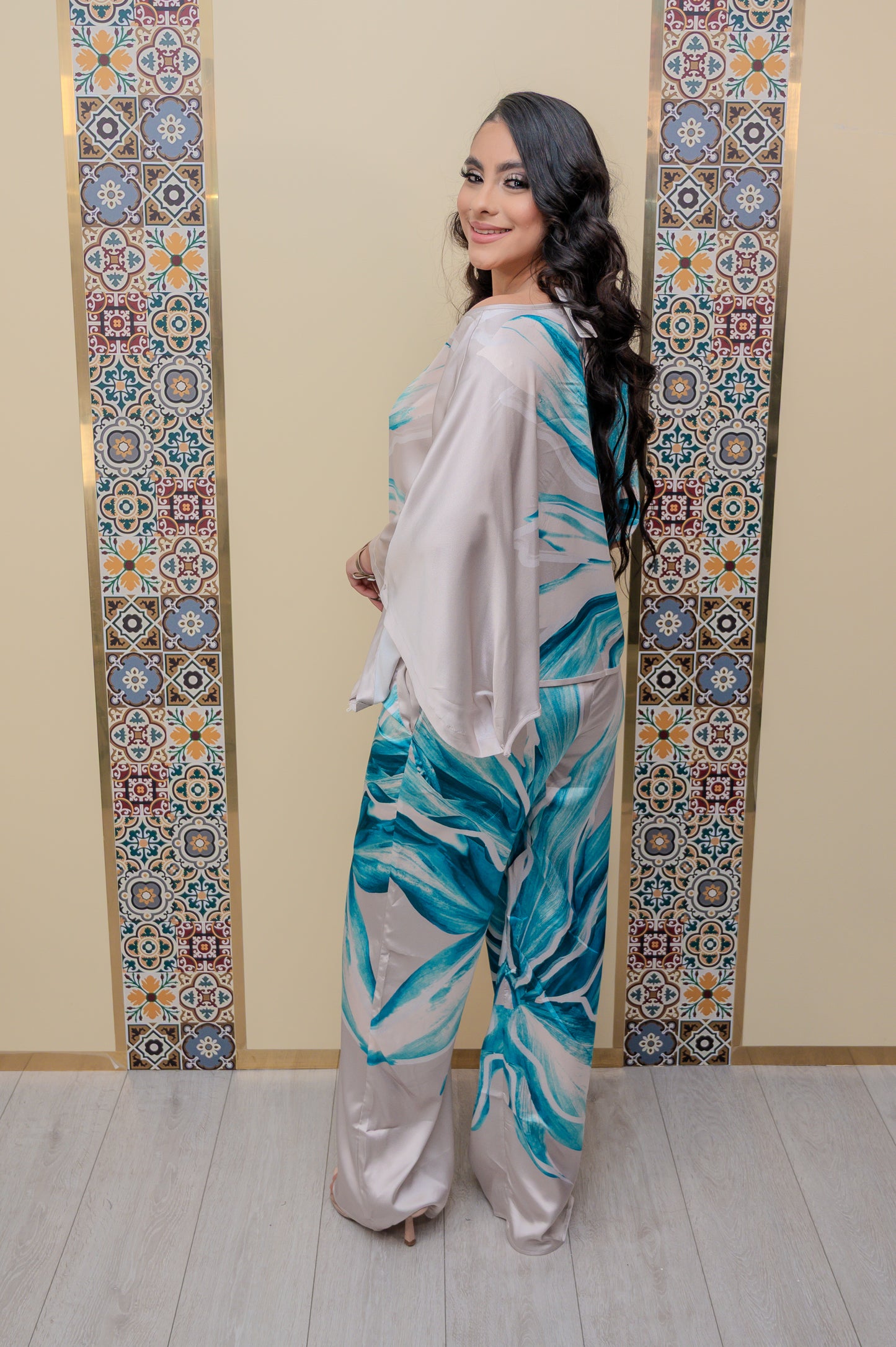 Taupe Printed Top and Pants Set