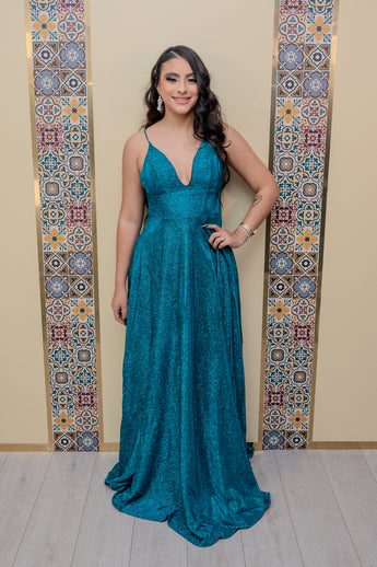 Teal Glitter Maxi Dress